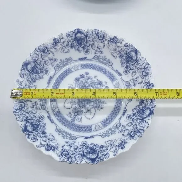 Set 4 Arcopal France HONORINE Coupe Cereal Soup Bowls 7" Blue & White Scalloped - Picture 8 of 8